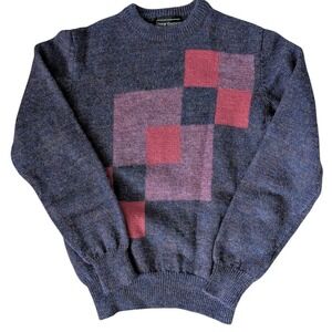 Vintage Patchwork Print Knit Wool Sweater‎ Women Small Preppy Old Money Academia